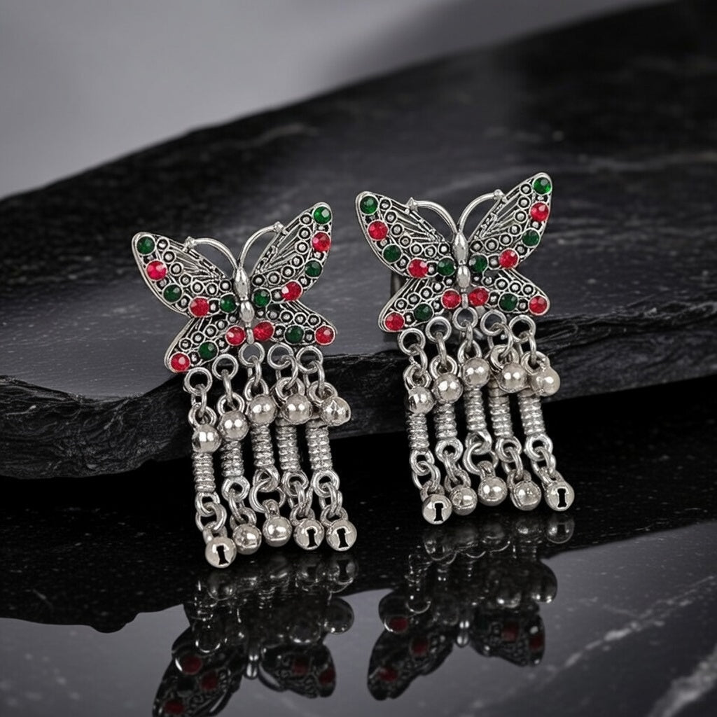 Butterfly Design Oxidised Silver Earrings for Women