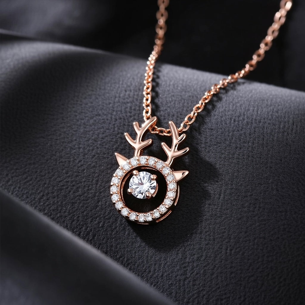 Rose Gold Deer Shaped Pendant Necklace for Women