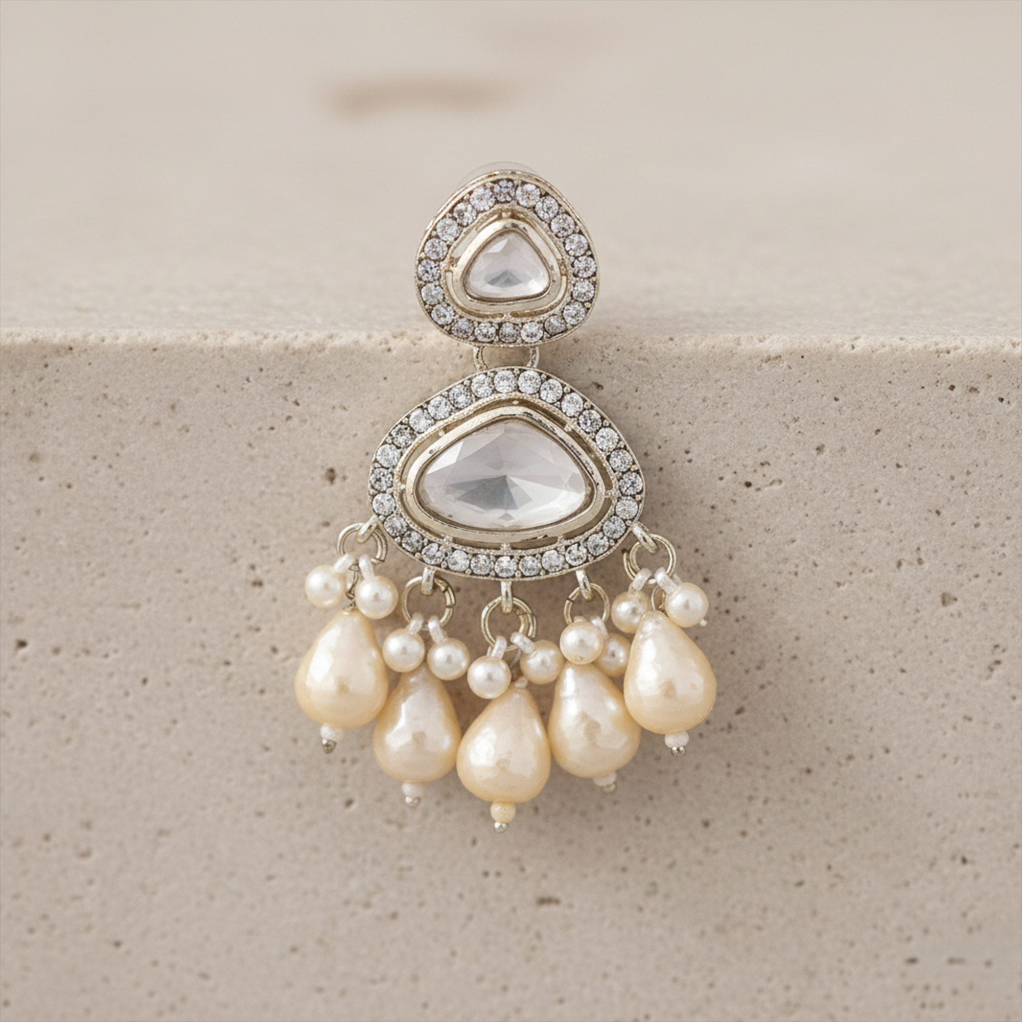 Traditional White Kundan Drop Earrings for Women