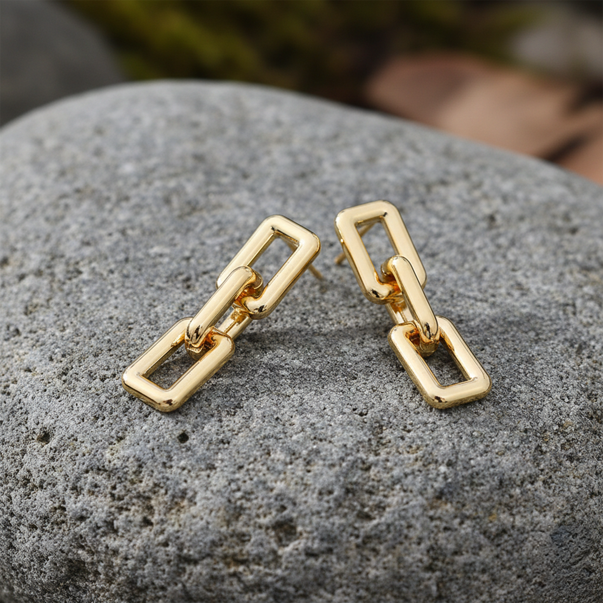 Gold Plated Rectangular Chain Link Drop Earrings for Women