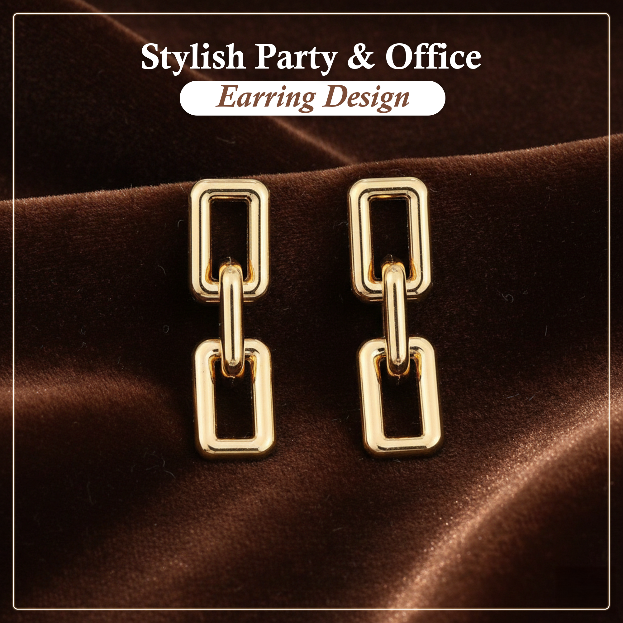 Gold Plated Rectangular Chain Link Drop Earrings for Women