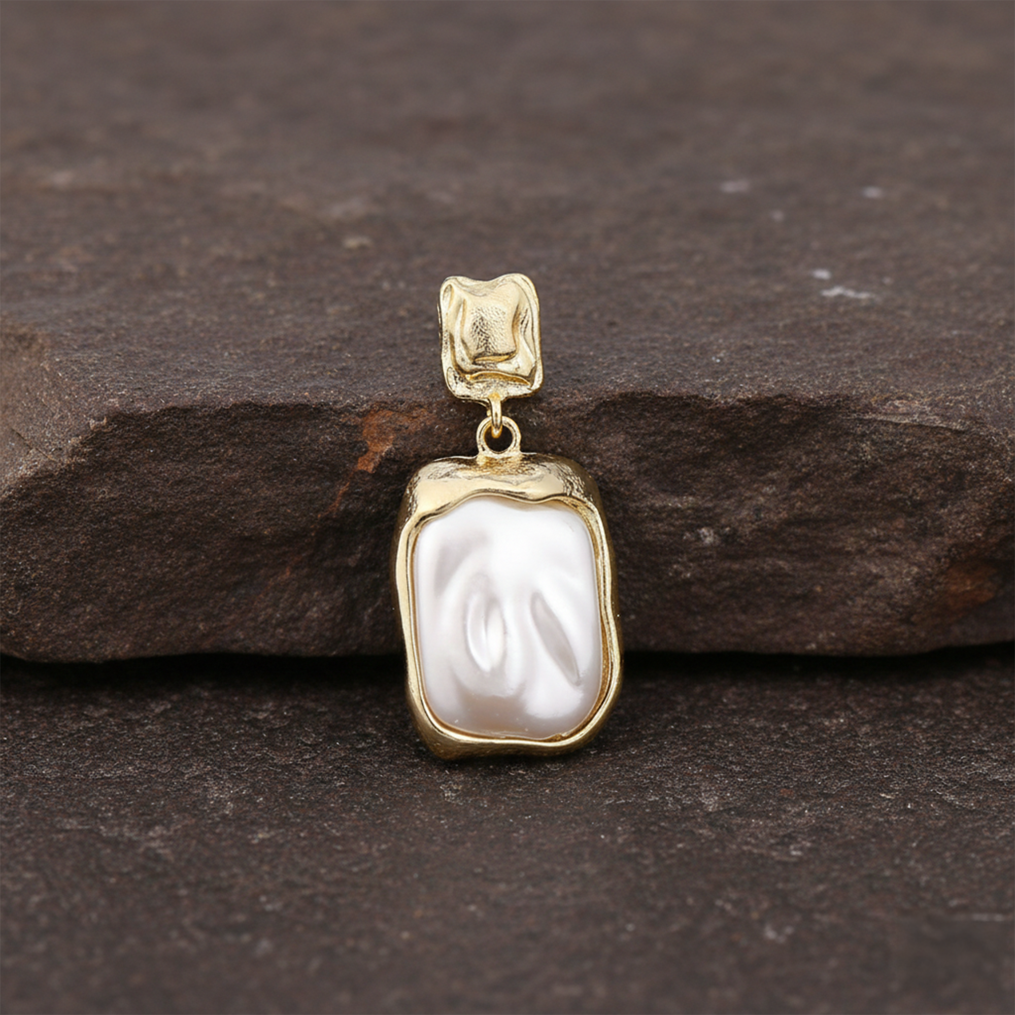 Gold Tone Drop Earrings with Rectangular Design for Women