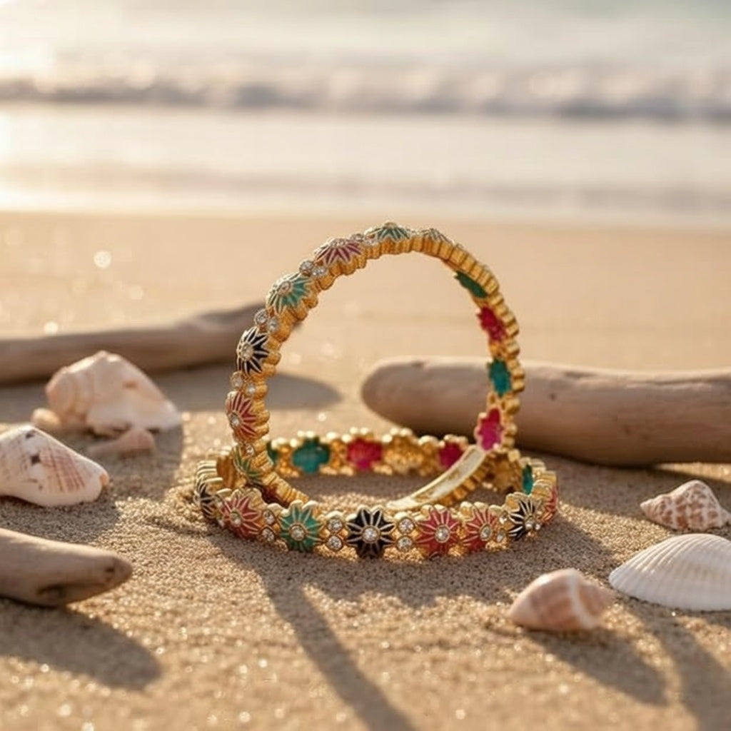 Set of 2 Multicolor Round Resin Ethnic Stylish Bangles