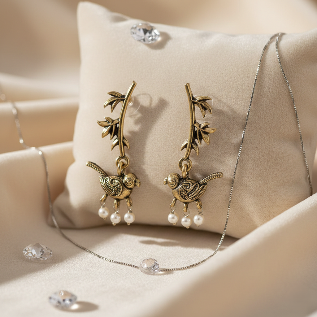 Parrot Design Antique Gold Earrings for Women