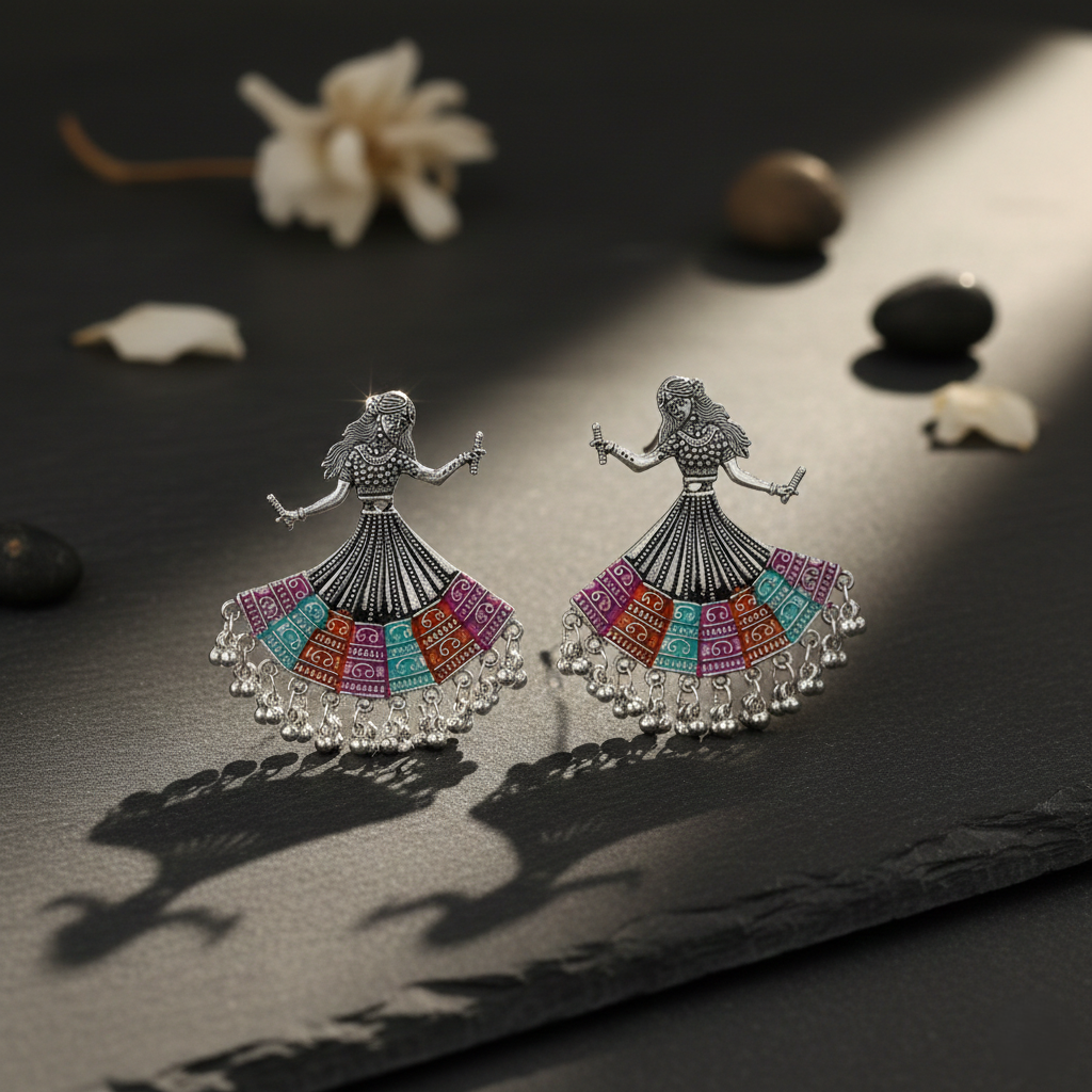 Multicolor Dancing Girl Rajasthani Jhumka Earrings for Women