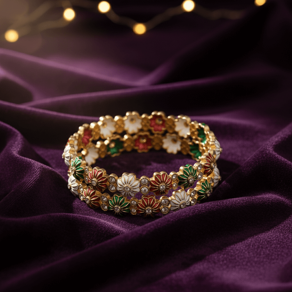 Set of 2 Multicolor Metal Motif Intricate Bangles