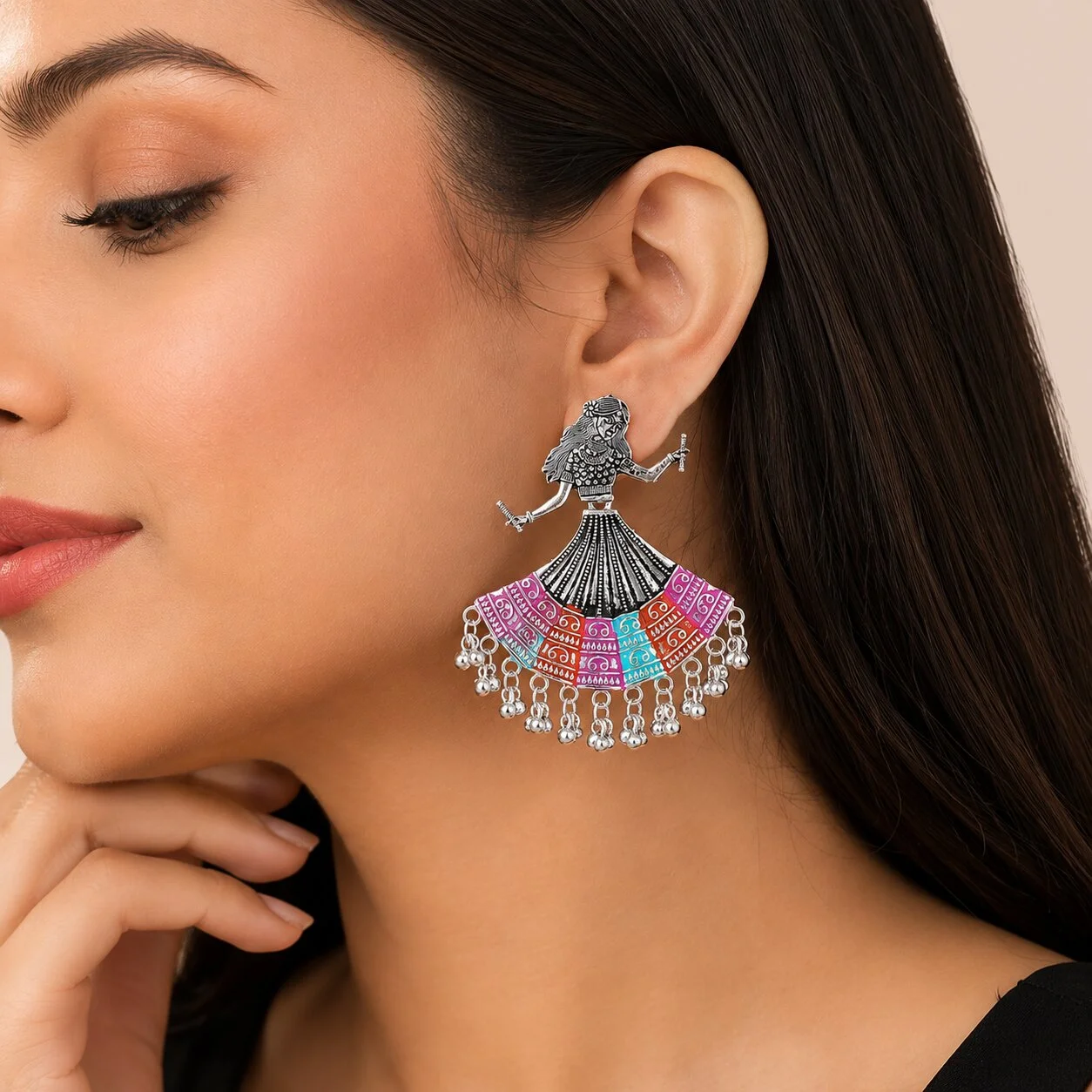 Dancing Girl Enamel Dangler Earrings