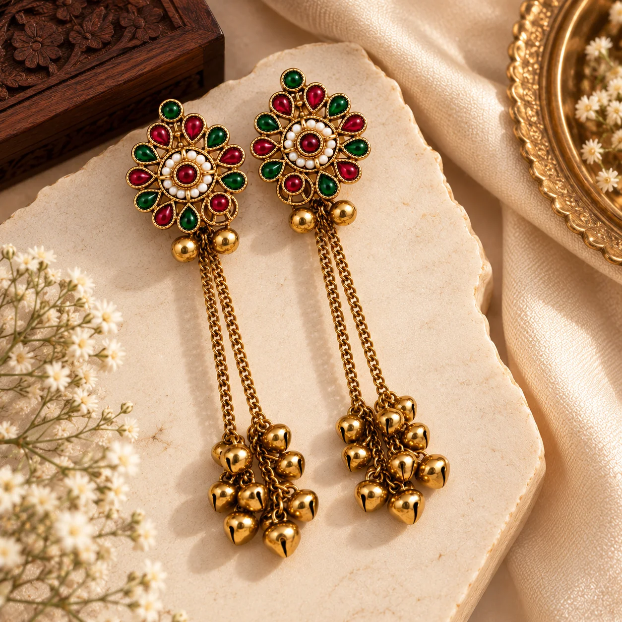 Kashmiri Floral Ghungroo Tassel Earrings