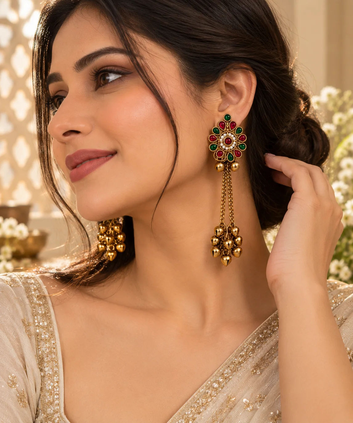 Kashmiri Floral Ghungroo Tassel Earrings