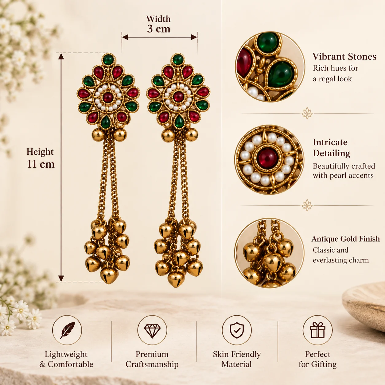 Kashmiri Floral Ghungroo Tassel Earrings