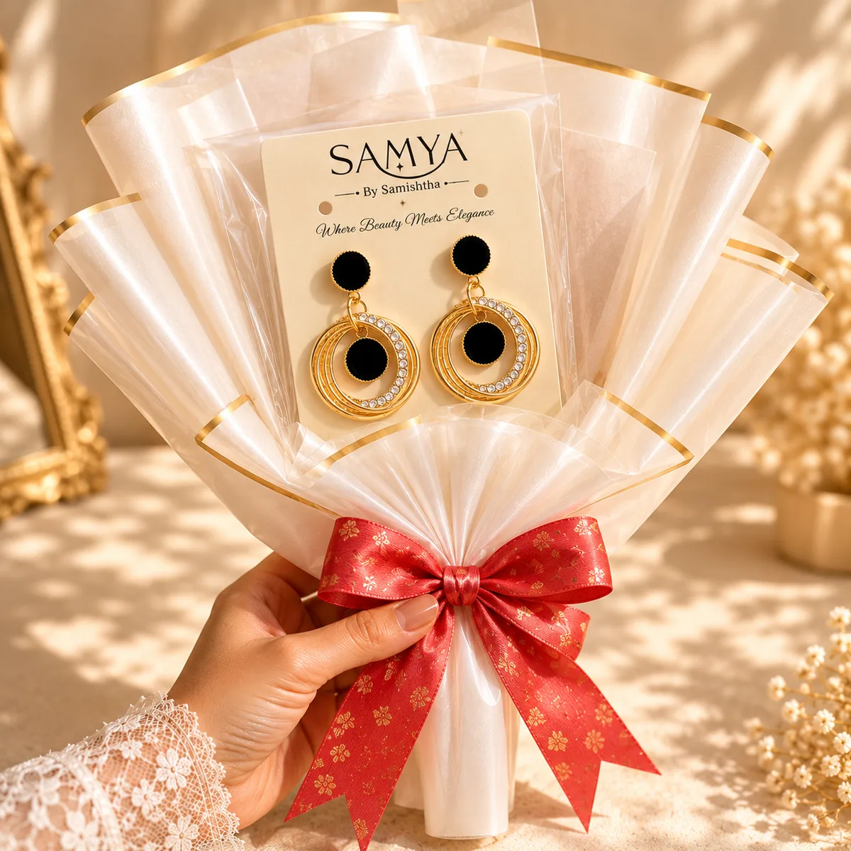 Gold & Black Crystal Earring Bouquet