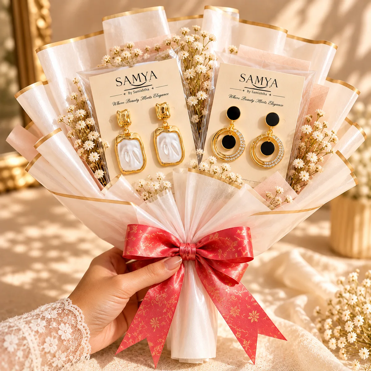 Twin Pearl & Crystal Earring Bouquet
