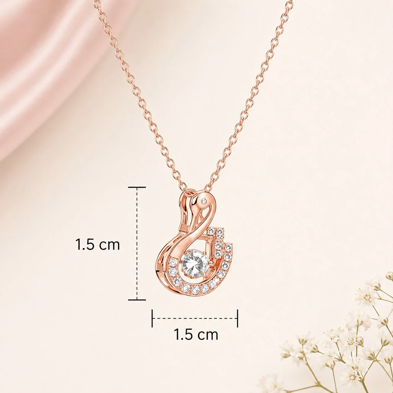 Rose Gold Swan Pendant Necklace with CZ Stones